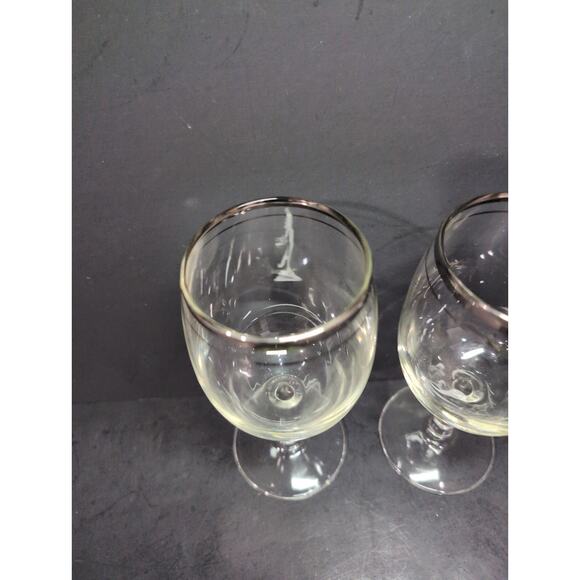 Silver Rimmed Wine Glasses, Set of 2, Vintage Stemware, Midcentury 10 Oz Barware - Picture 5 of 9